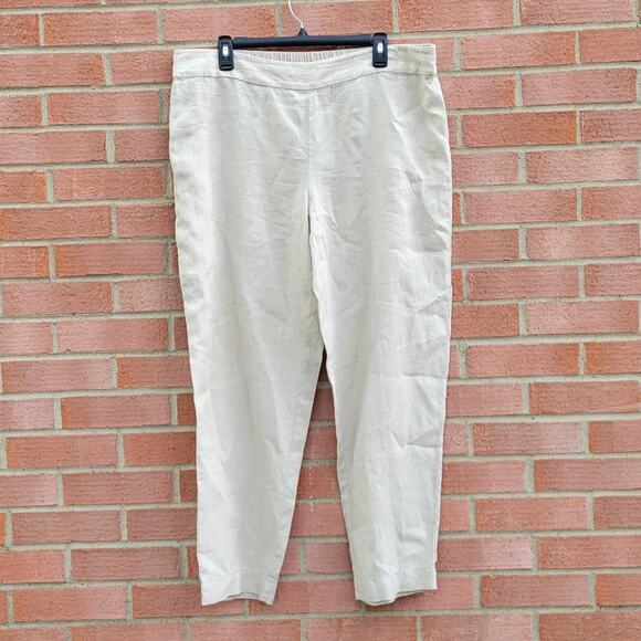 Eileen Fisher Organic Linen Tapered Pant Cream Oatmeal size Large - Picture 1 of 6